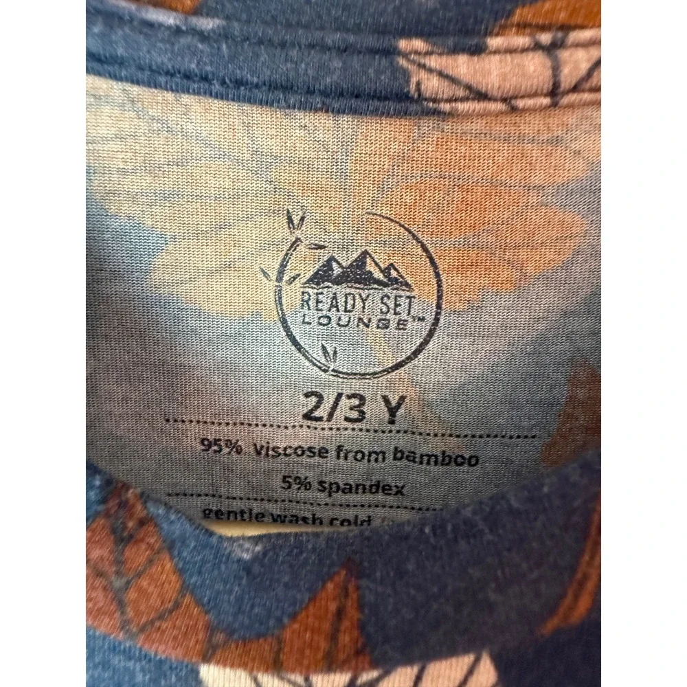 Ready Set Lounge Kids Bamboo Leaf Print Pajama Set Navy Rust 2/3Y